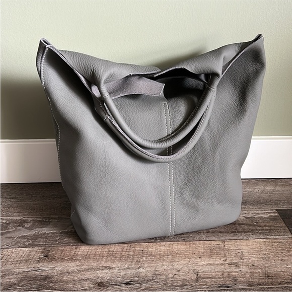 NWOT Gray Leather Tote Bag - Picture 9 of 12